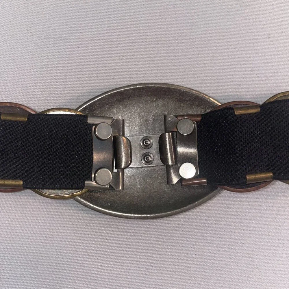 Vintage-Inspired Stretch Disc Belt Mixed Metal-tone Elastic Statement Belt